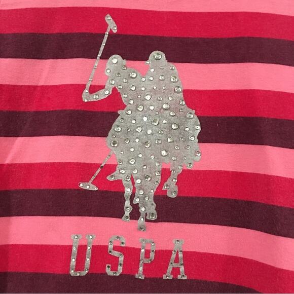 U.S. Polo ASSN Girls Sz 6X Shirt Multicolored Stripe Logo‎ Print Long Sleeve Tee - Picture 2 of 10